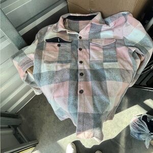 Plaid Lightweight Shirt Jacket - Pink, Gray, Black